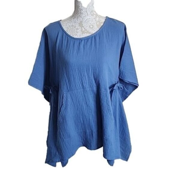 ARIA Handmade Tunic Top Gaucha blue Womens NWT S/M - Picture 3 of 11
